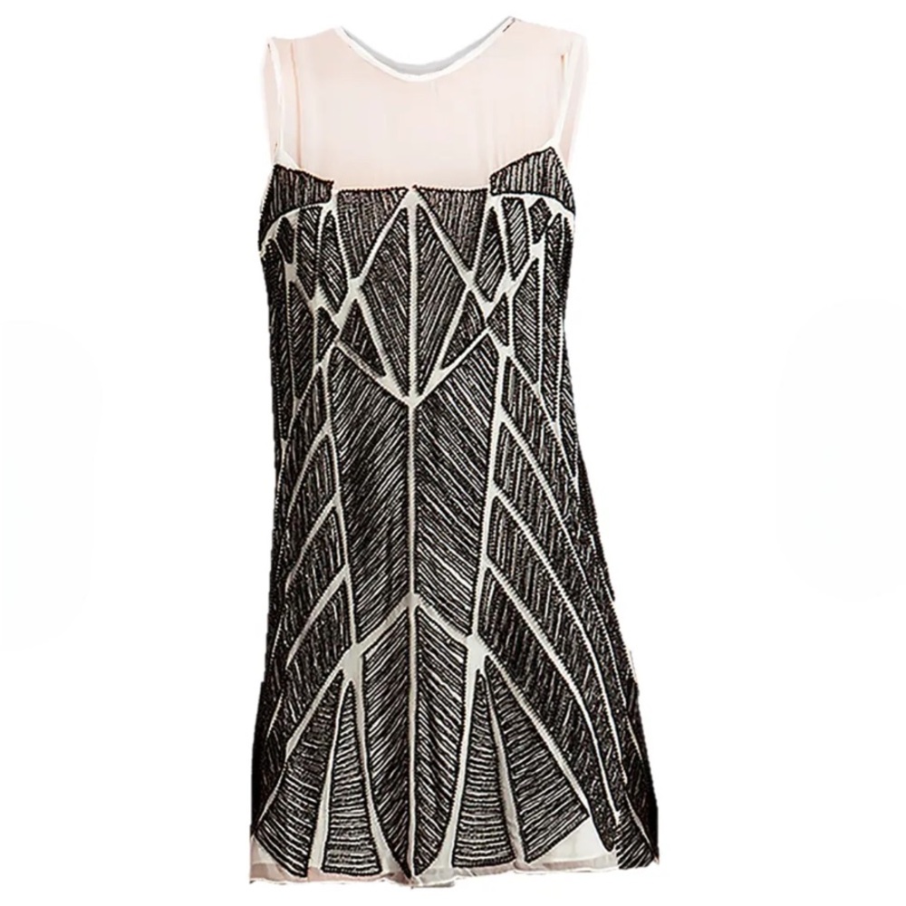 Parker black and cream beaded silk dress size small